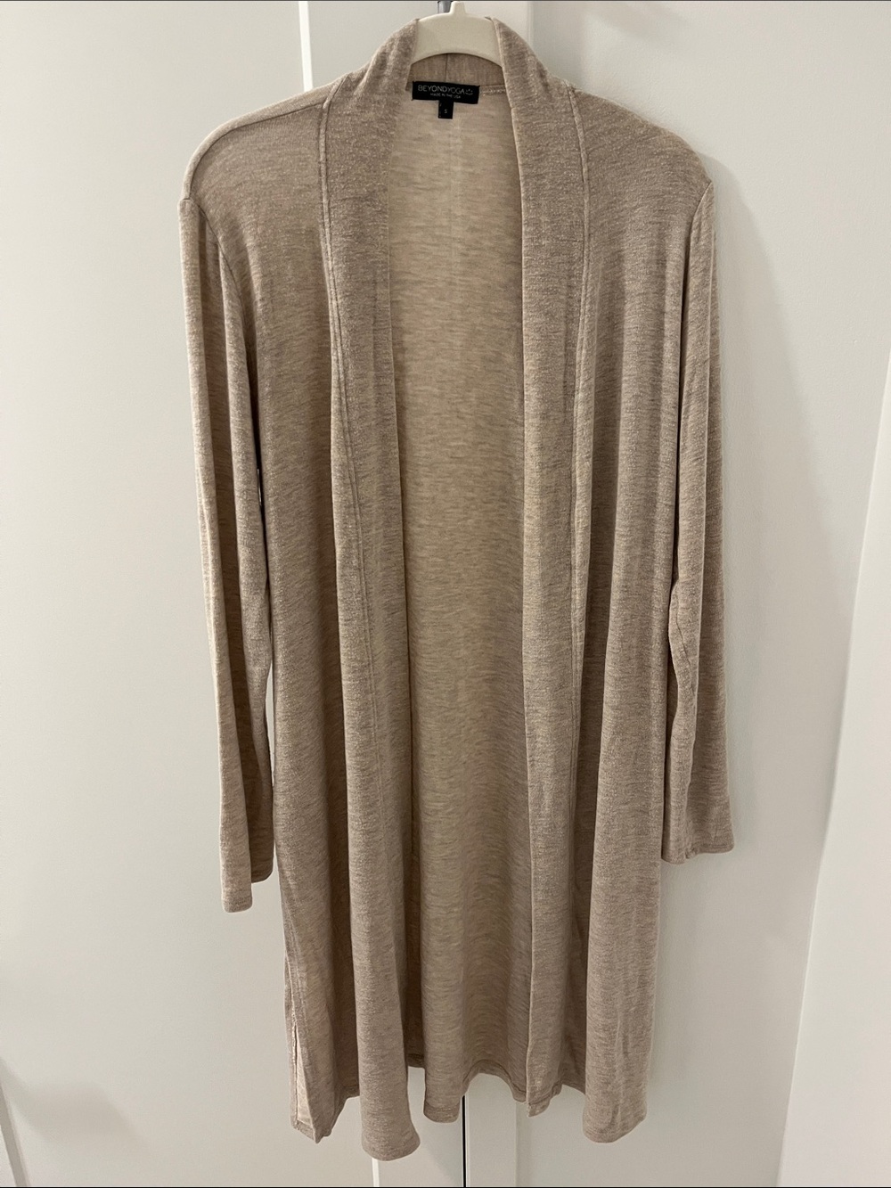 Beyond Yoga High Slits Long Duster Cardigan Oatmeal Heather Modal Soft Lounge